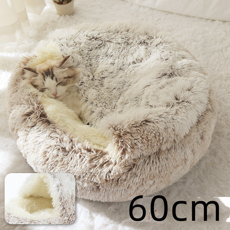 2 In 1 Dog And Cat Bed Pet Winter Bed Round Plush Warm Bed House Soft Long Plush Pets Bed Pet Products ARVASHAA