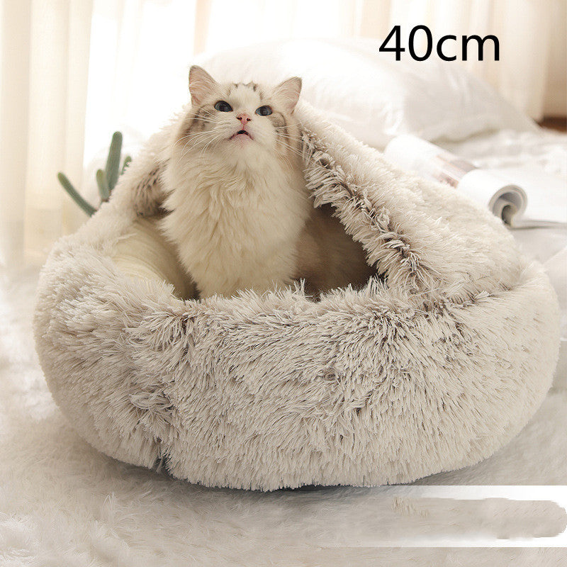 2 In 1 Dog And Cat Bed Pet Winter Bed Round Plush Warm Bed House Soft Long Plush Pets Bed Pet Products ARVASHAA