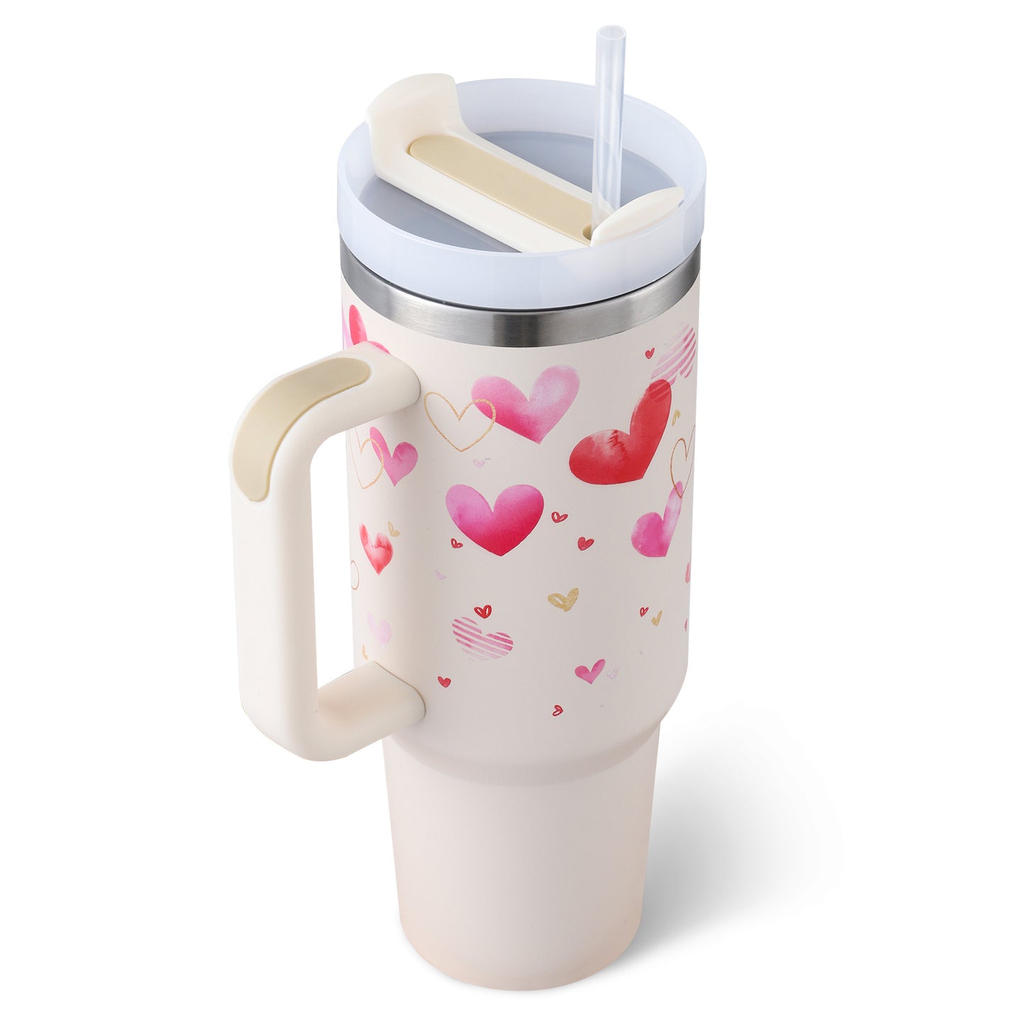 40 Oz Tumbler With Handle Straw Insulated, Stainless Steel Spill Proof Vacuum Coffee Cup Tumbler With Lid Tapered Mug Gifts For Valentine Lover Suitable For Car Gym Office Travel ASKVexperts