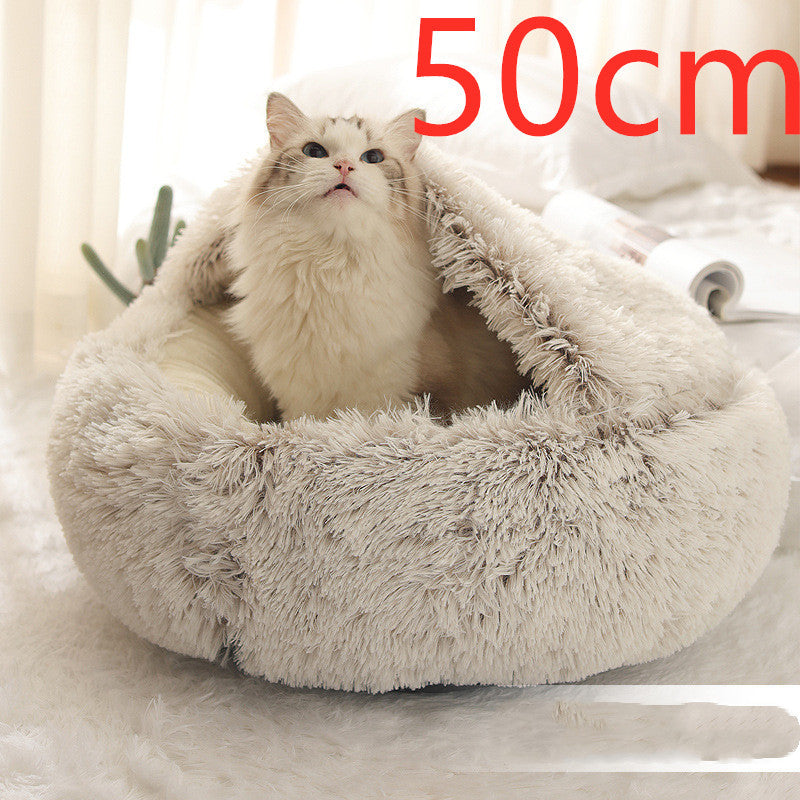 2 In 1 Dog And Cat Bed Pet Winter Bed Round Plush Warm Bed House Soft Long Plush Pets Bed Pet Products ARVASHAA