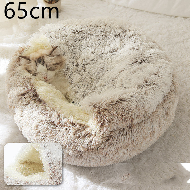 2 In 1 Dog And Cat Bed Pet Winter Bed Round Plush Warm Bed House Soft Long Plush Pets Bed Pet Products ARVASHAA