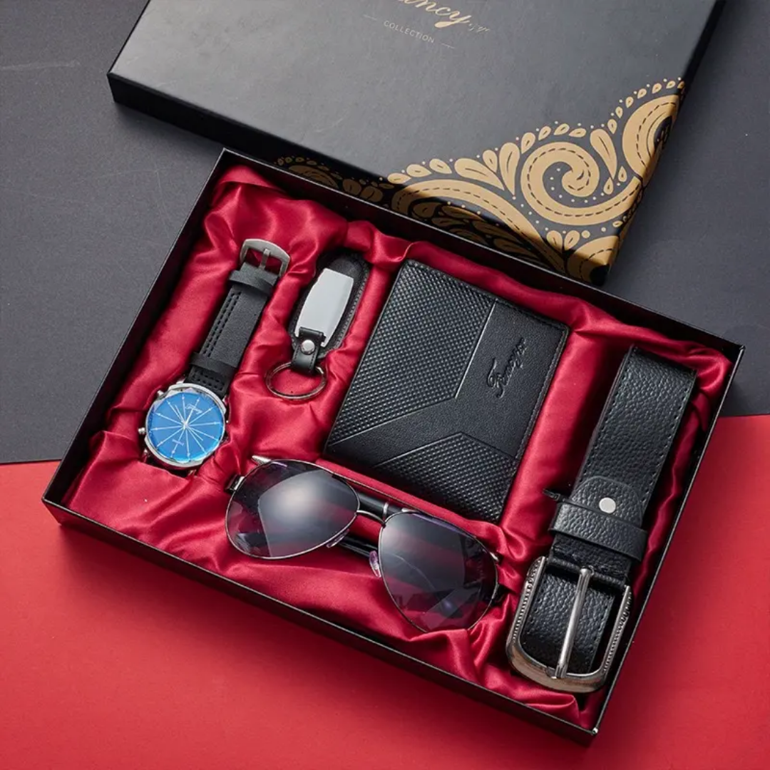 Luxury Executive Gift Set – Watch, Perfume, Pen, Belt, Wallet & Key Tag in Premium Box ARVASHA