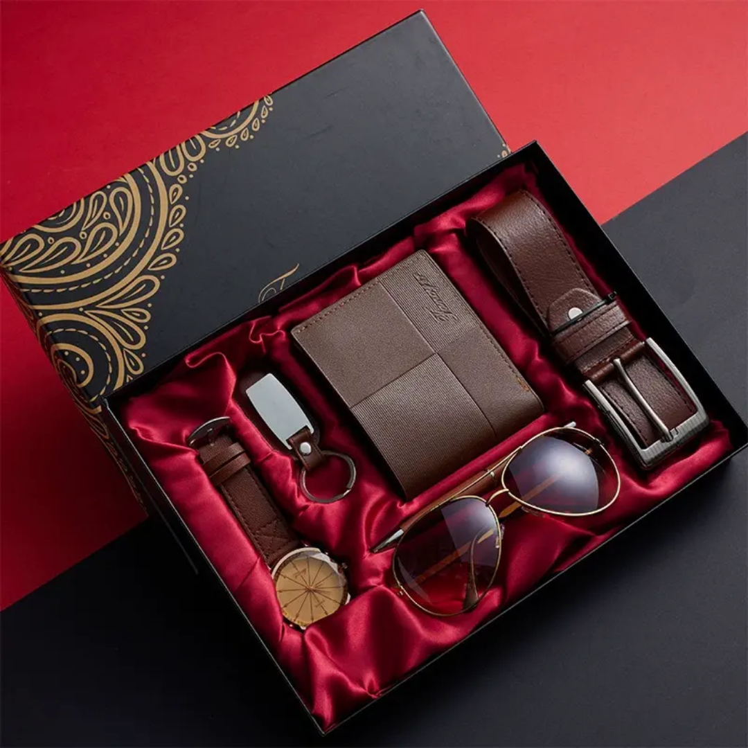 Luxury Executive Gift Set – Watch, Perfume, Pen, Belt, Wallet & Key Tag in Premium Box ARVASHA
