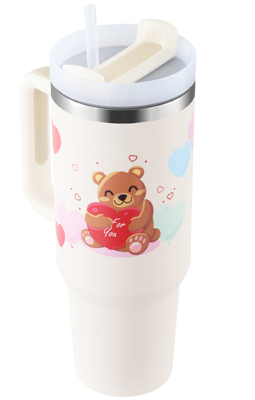 40 Oz Tumbler With Handle Straw Insulated, Stainless Steel Spill Proof Vacuum Coffee Cup Tumbler With Lid Tapered Mug Gifts For Valentine Lover Suitable For Car Gym Office Travel ASKVexperts