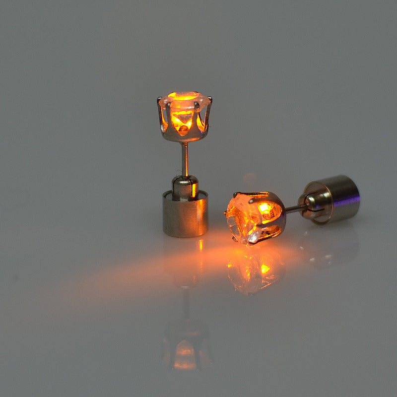 Hot Sale 1PCS Charm LED Earring Light Up Crown Glowing Crystal Stainless Ear Drop Ear Stud Earring Jewelry gift Free Shipping ARVASHAA