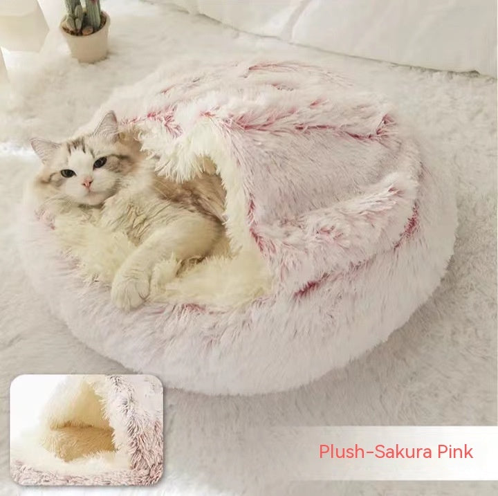 2 In 1 Dog And Cat Bed Pet Winter Bed Round Plush Warm Bed House Soft Long Plush Pets Bed Pet Products ARVASHAA
