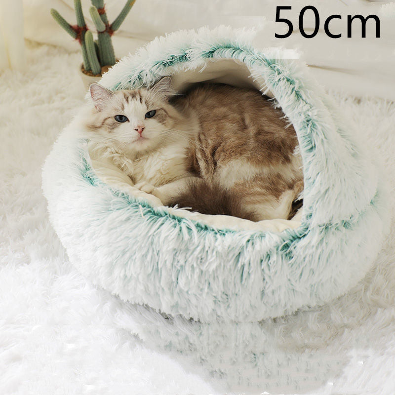 2 In 1 Dog And Cat Bed Pet Winter Bed Round Plush Warm Bed House Soft Long Plush Pets Bed Pet Products ARVASHAA