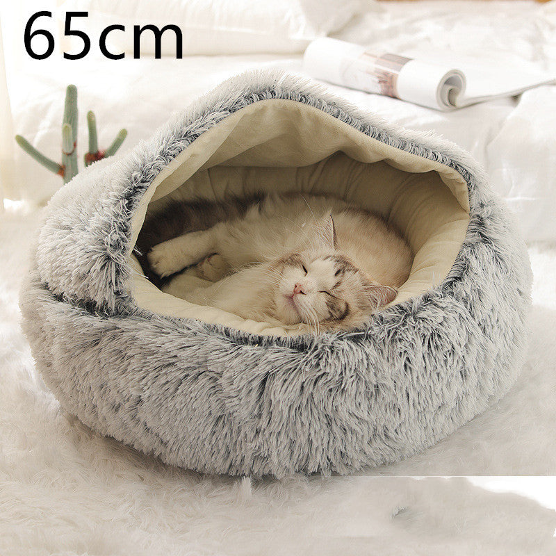 2 In 1 Dog And Cat Bed Pet Winter Bed Round Plush Warm Bed House Soft Long Plush Pets Bed Pet Products ARVASHAA
