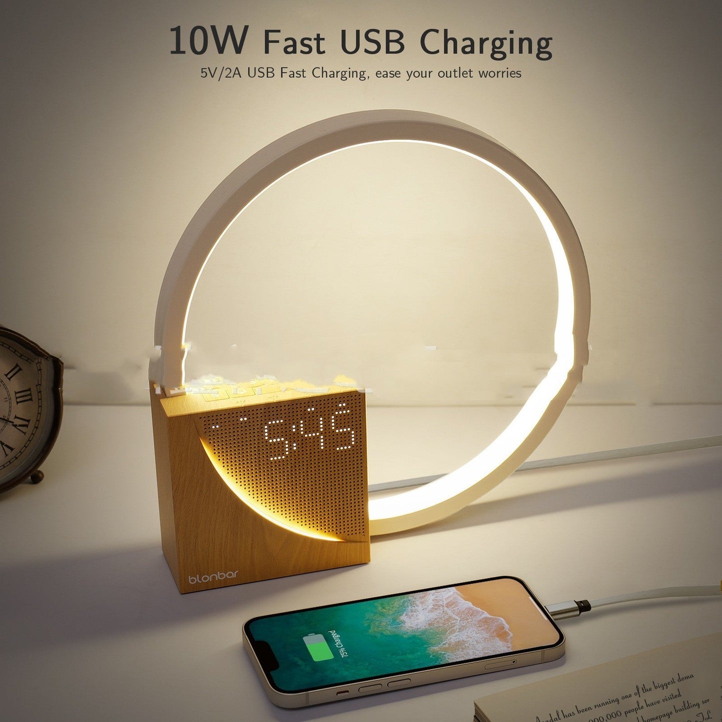 Bedside Lamp Touch Table Lamp With Natural Sounds, Desk Lamp With Alarm Clock, Touch Control 3 Levels Brightness Home Decor ARVASHAA