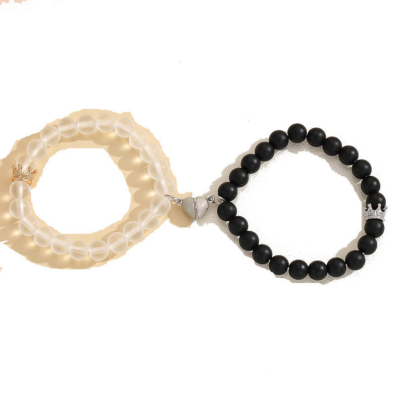 Fashion Jewelry 2pcs Handmade Crown Beaded Charms Bracelet Luminou Heart Glow In The Dark Couple Bracelet For Lover Men Women Fluorescent Gift ARVASHAA