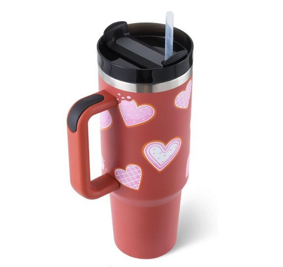 40 Oz Tumbler With Handle Straw Insulated, Stainless Steel Spill Proof Vacuum Coffee Cup Tumbler With Lid Tapered Mug Gifts For Valentine Lover Suitable For Car Gym Office Travel ASKVexperts