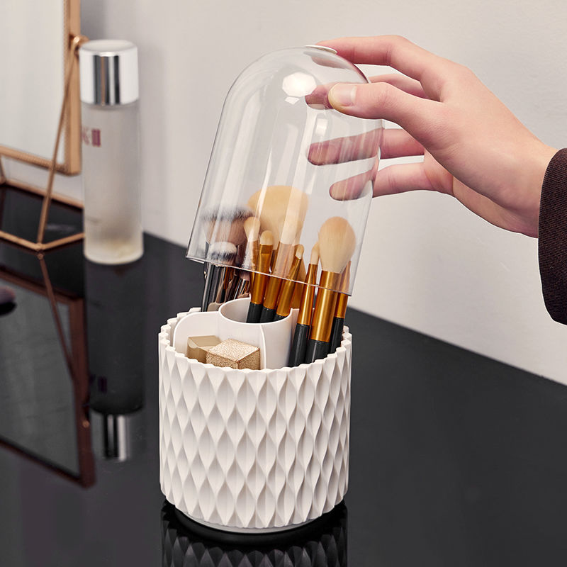 360 Rotating Large Capacity Transparent Makeup Brush Storage Pen Holder Acrylic Dust With Lid Desktop Cosmetic Storage Box ASKVexperts