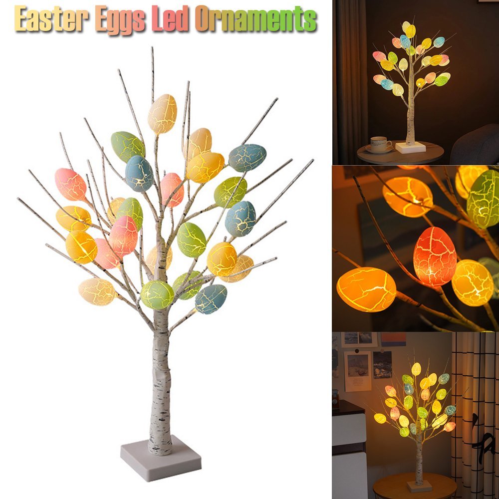 Easter Decoration 60cm Birch Tree Home Easter Egg LED Light Gift Spring Party Tabletop Ornaments Light Easter Party Kids Gifts ARVASHAA