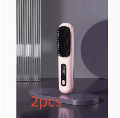 2 In 1 Straight Hair Comb Wireless Hair Straightener Brush Hair Fast Heating Portable Hot Curler USB Charging ARVASHA