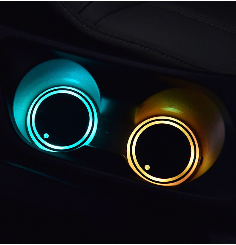Colorful Cup Holder LED Light-up Coaster Solar & USB Charging Non-slip Coaster Ambient Light For Car Automatically ARVASHAA
