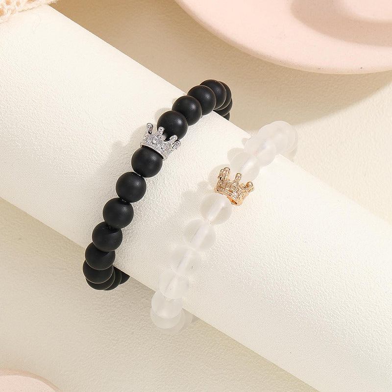 Fashion Jewelry 2pcs Handmade Crown Beaded Charms Bracelet Luminou Heart Glow In The Dark Couple Bracelet For Lover Men Women Fluorescent Gift ARVASHAA