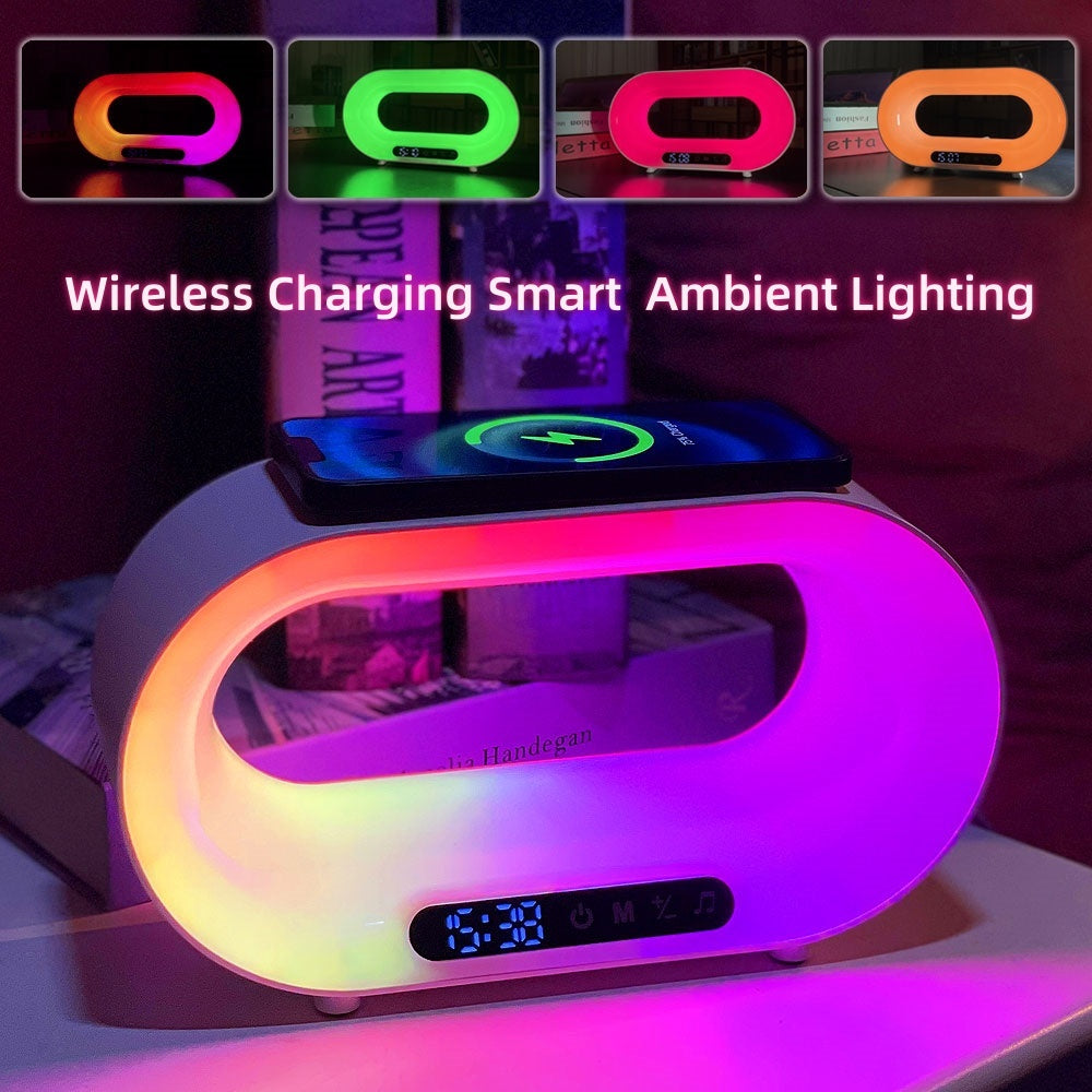 Multi-function 3 In 1 LED Night Light APP Control RGB Atmosphere Desk Lamp Smart Multifunctional Wireless Charger Alarm Clock ARVASHAA