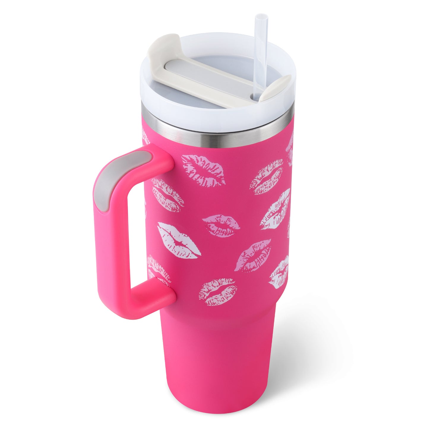 40 Oz Tumbler With Handle Straw Insulated, Stainless Steel Spill Proof Vacuum Coffee Cup Tumbler With Lid Tapered Mug Gifts For Valentine Lover Suitable For Car Gym Office Travel ASKVexperts