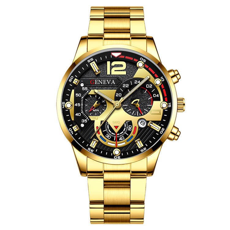 2pcs Men’s Steel Strip Quartz Watch & Bracelet Set | Fashion Business Three-Eye Design – Valentine’s Day Gift ARVASHAA