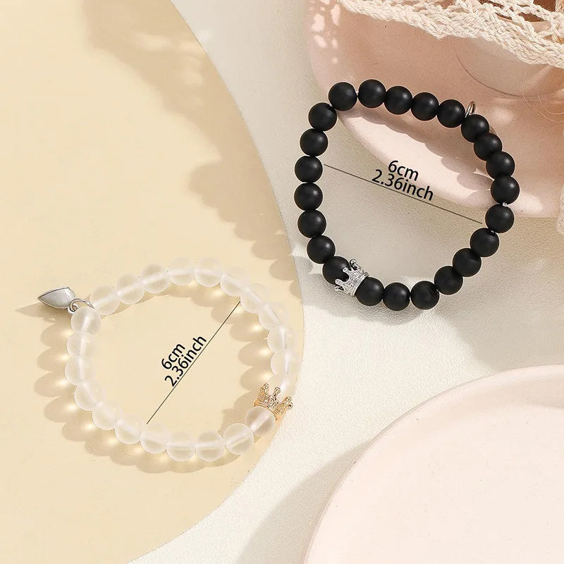 Fashion Jewelry 2pcs Handmade Crown Beaded Charms Bracelet Luminou Heart Glow In The Dark Couple Bracelet For Lover Men Women Fluorescent Gift ARVASHAA