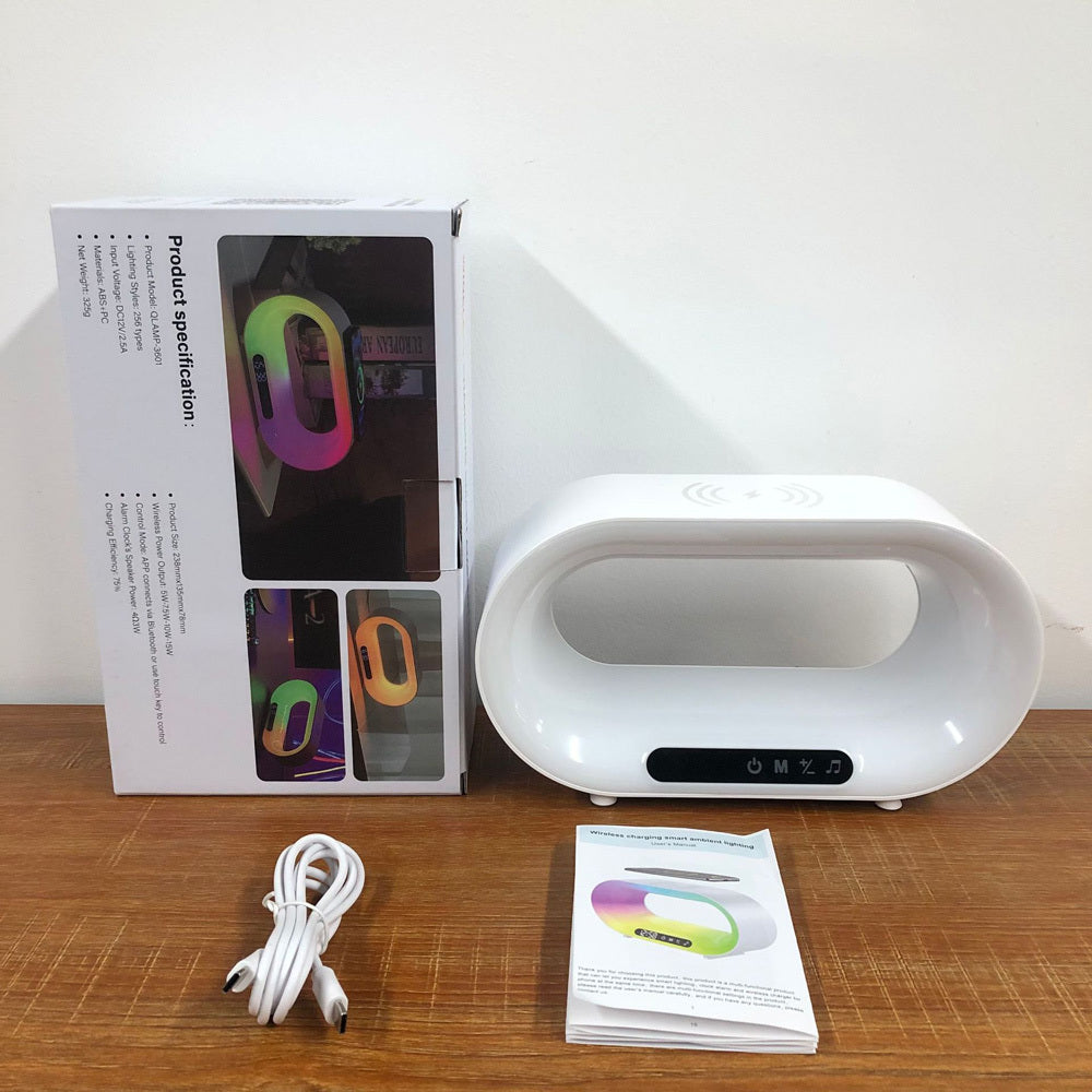 Multi-function 3 In 1 LED Night Light APP Control RGB Atmosphere Desk Lamp Smart Multifunctional Wireless Charger Alarm Clock ARVASHAA