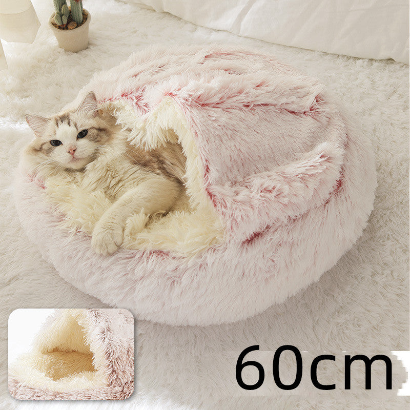 2 In 1 Dog And Cat Bed Pet Winter Bed Round Plush Warm Bed House Soft Long Plush Pets Bed Pet Products ARVASHAA