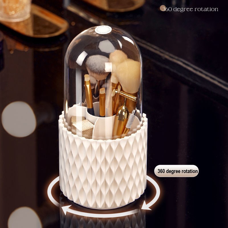 360 Rotating Large Capacity Transparent Makeup Brush Storage Pen Holder Acrylic Dust With Lid Desktop Cosmetic Storage Box ASKVexperts