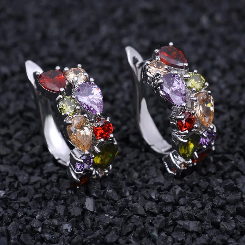 LXOEN 2022 Classic Semi-precious Stone Stud Earrings for Women Silver Color Round Studs Ear Jewelry brinco Gift bijoux ARVASHAA