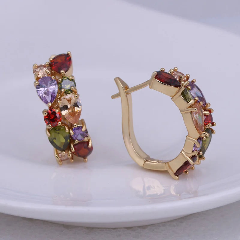 LXOEN 2022 Classic Semi-precious Stone Stud Earrings for Women Silver Color Round Studs Ear Jewelry brinco Gift bijoux ARVASHAA