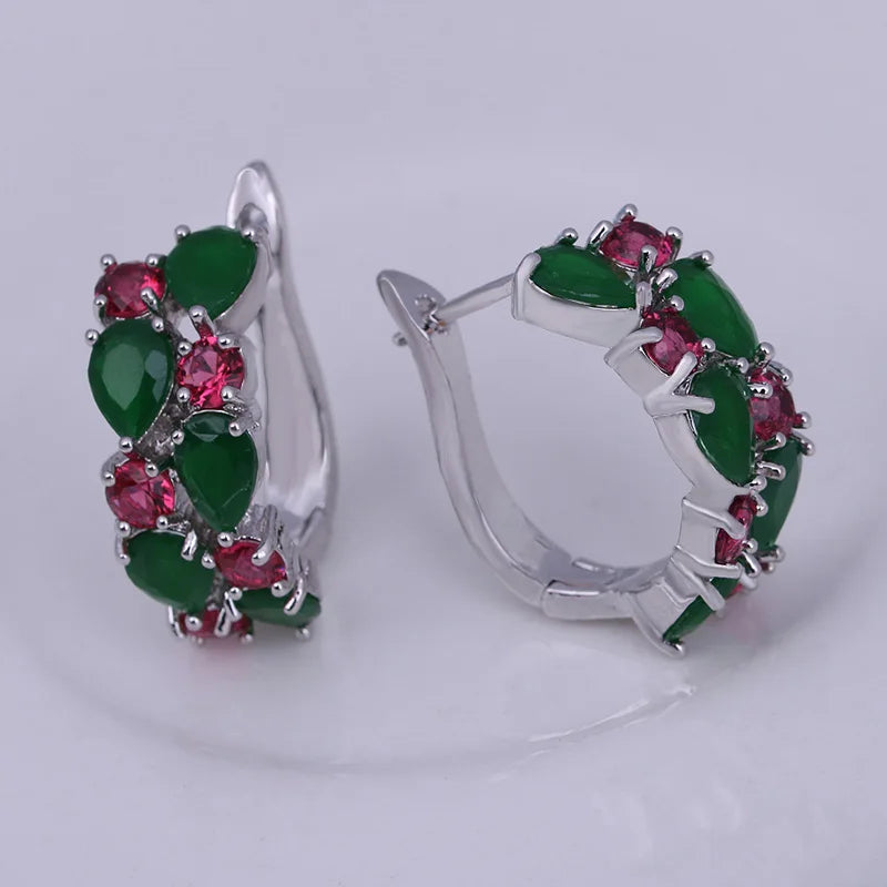 LXOEN 2022 Classic Semi-precious Stone Stud Earrings for Women Silver Color Round Studs Ear Jewelry brinco Gift bijoux ARVASHAA