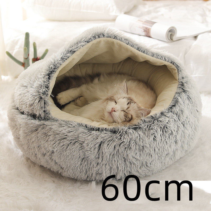 2 In 1 Dog And Cat Bed Pet Winter Bed Round Plush Warm Bed House Soft Long Plush Pets Bed Pet Products ARVASHAA