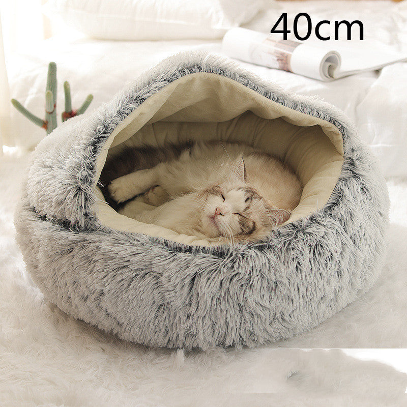 2 In 1 Dog And Cat Bed Pet Winter Bed Round Plush Warm Bed House Soft Long Plush Pets Bed Pet Products ARVASHAA