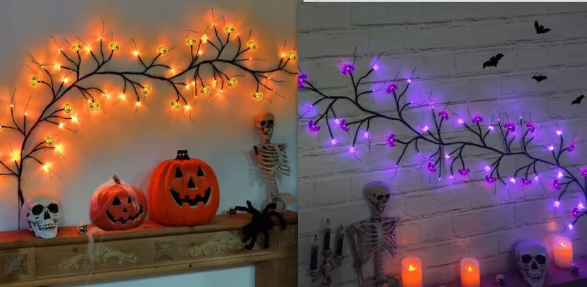 Halloween LED Willow Vine String Light Cool Cartoon Bat Pumpkin Decoration For Indoor Outdoor Party House Decor ARVASHAA