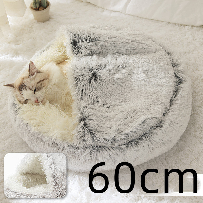 2 In 1 Dog And Cat Bed Pet Winter Bed Round Plush Warm Bed House Soft Long Plush Pets Bed Pet Products ARVASHAA