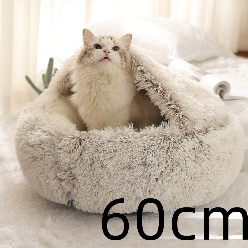 2 In 1 Dog And Cat Bed Pet Winter Bed Round Plush Warm Bed House Soft Long Plush Pets Bed Pet Products ARVASHAA