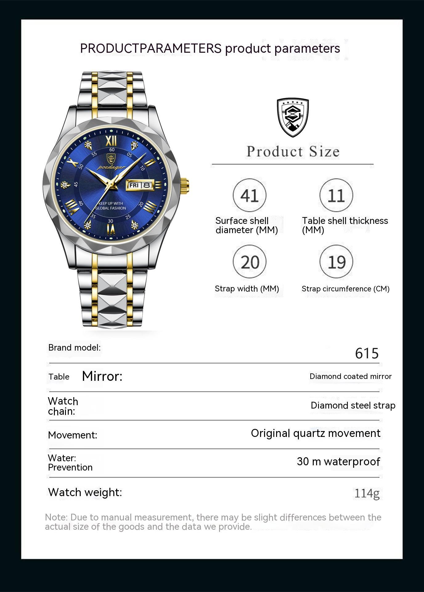 Men’s Waterproof Quartz Watch | Luminous Dial with Double Calendar Display – Durable & Stylish ARVASHAA