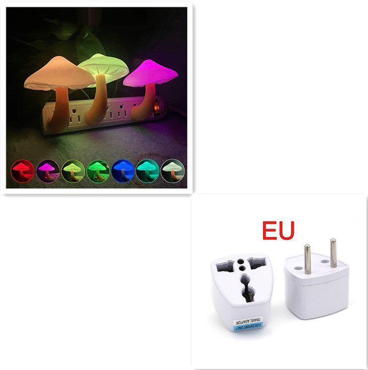 LED Night Light Mushroom Wall Socket Lamp EU US Plug Warm White Light-control Sensor Bedroom Light Home Decoration ARVASHAA