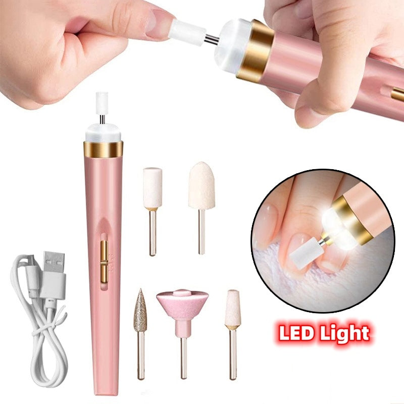 5in1 Manicure Machine Set Electric Nail Drill Polisher Cordless USB Rechargeable With LED Cutters Mill For Manicure Pedicure Accessor ARVASHAA