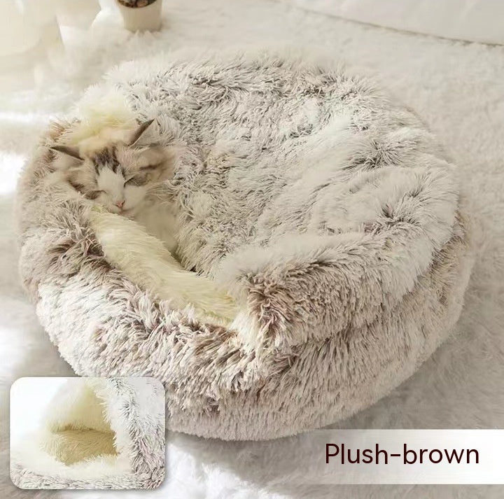 2 In 1 Dog And Cat Bed Pet Winter Bed Round Plush Warm Bed House Soft Long Plush Pets Bed Pet Products ARVASHAA