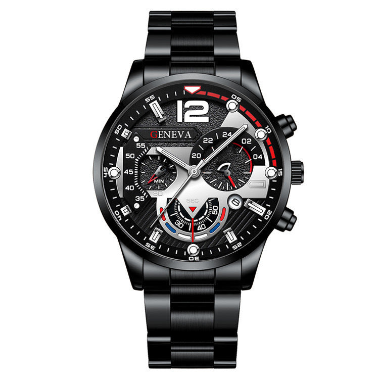 2pcs Men’s Steel Strip Quartz Watch & Bracelet Set | Fashion Business Three-Eye Design – Valentine’s Day Gift ARVASHAA