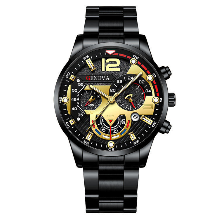 2pcs Men’s Steel Strip Quartz Watch & Bracelet Set | Fashion Business Three-Eye Design – Valentine’s Day Gift ARVASHAA