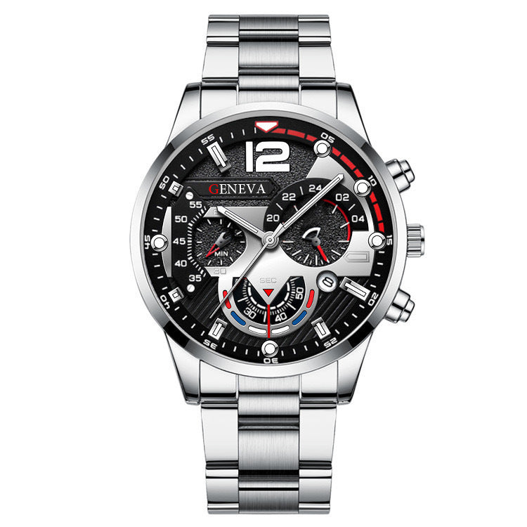 2pcs Men’s Steel Strip Quartz Watch & Bracelet Set | Fashion Business Three-Eye Design – Valentine’s Day Gift ARVASHAA