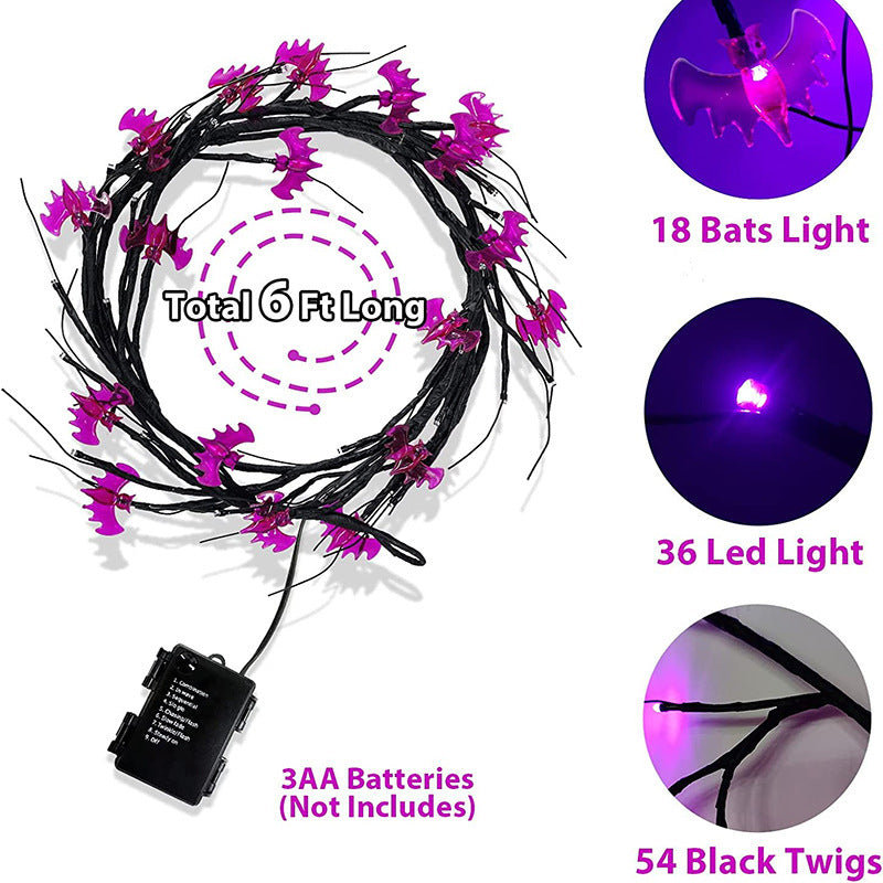 Halloween LED Willow Vine String Light Cool Cartoon Bat Pumpkin Decoration For Indoor Outdoor Party House Decor ARVASHAA
