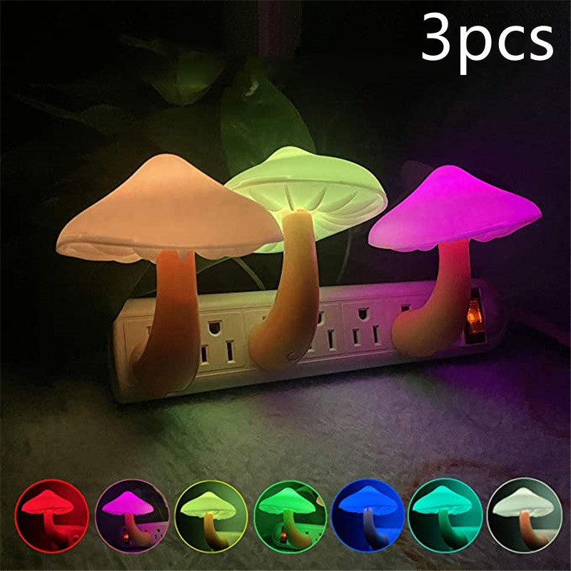LED Night Light Mushroom Wall Socket Lamp EU US Plug Warm White Light-control Sensor Bedroom Light Home Decoration ARVASHAA