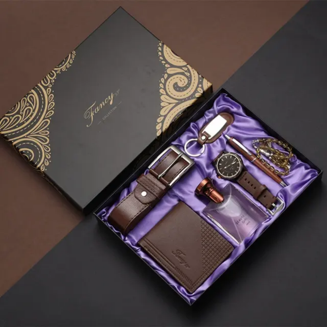 Luxury Executive Gift Set – Watch, Perfume, Pen, Belt, Wallet & Key Tag in Premium Box ARVASHA