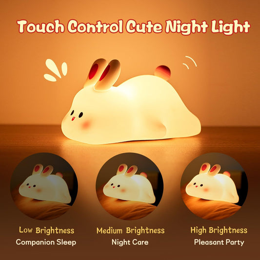 Cute LED Night Light Touch Sensor Cartoon Kid's Nightlights Big Face Rabbit Silicone Night Light Christmas Gift Bedside Lamp Home Decor ARVASHA