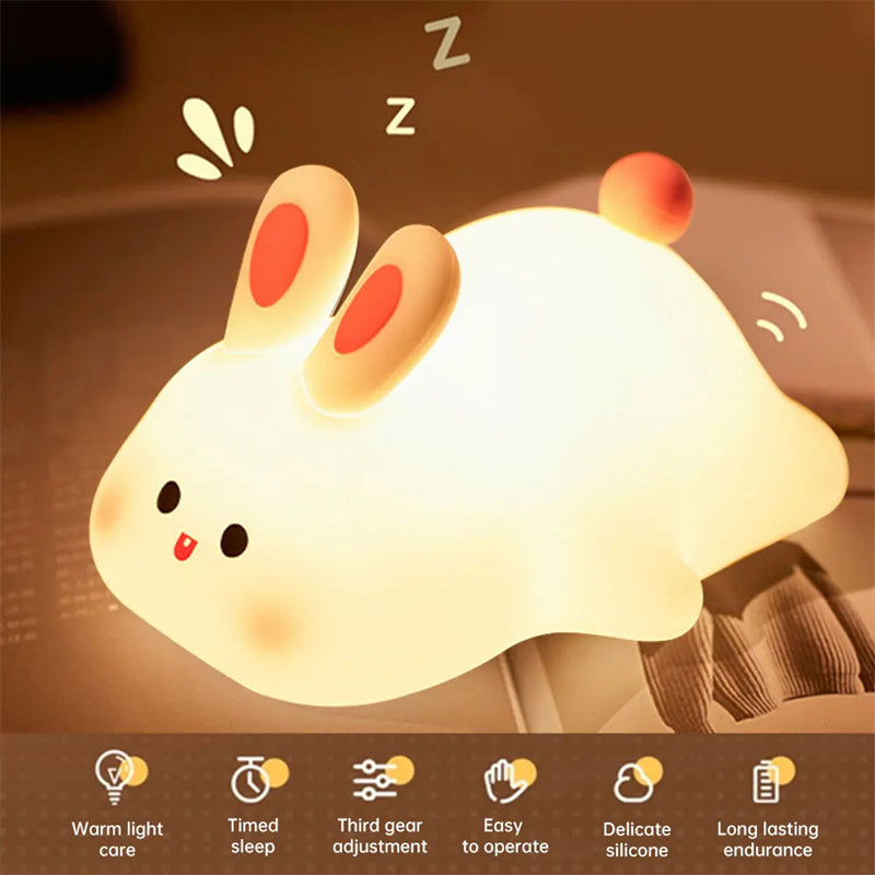 Cute LED Night Light Touch Sensor Cartoon Kid's Nightlights Big Face Rabbit Silicone Night Light Christmas Gift Bedside Lamp Home Decor ARVASHA