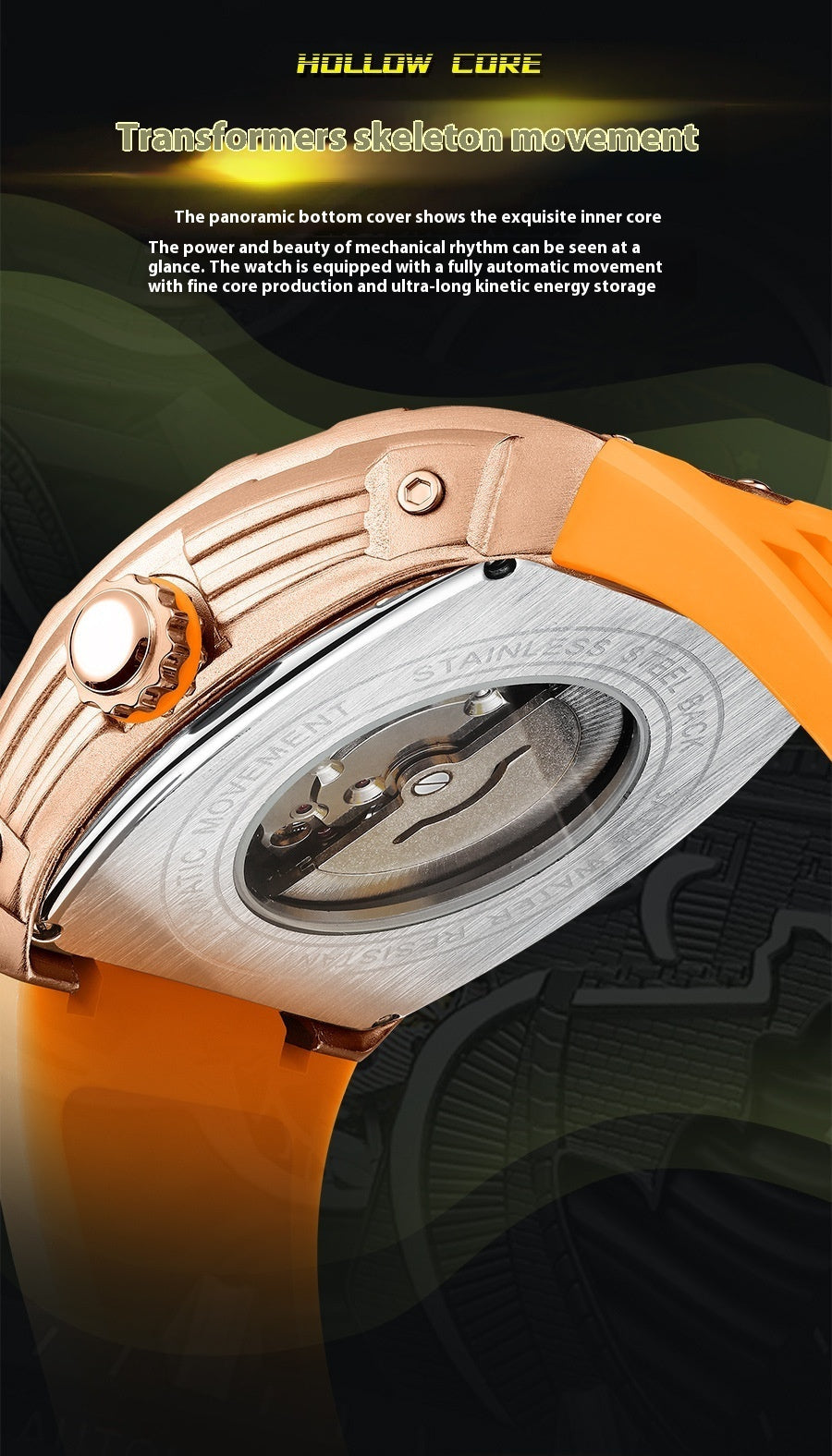 Men's Hollow Automatic Watch Luminous Waterproof Mechanical Watch ARVASHA