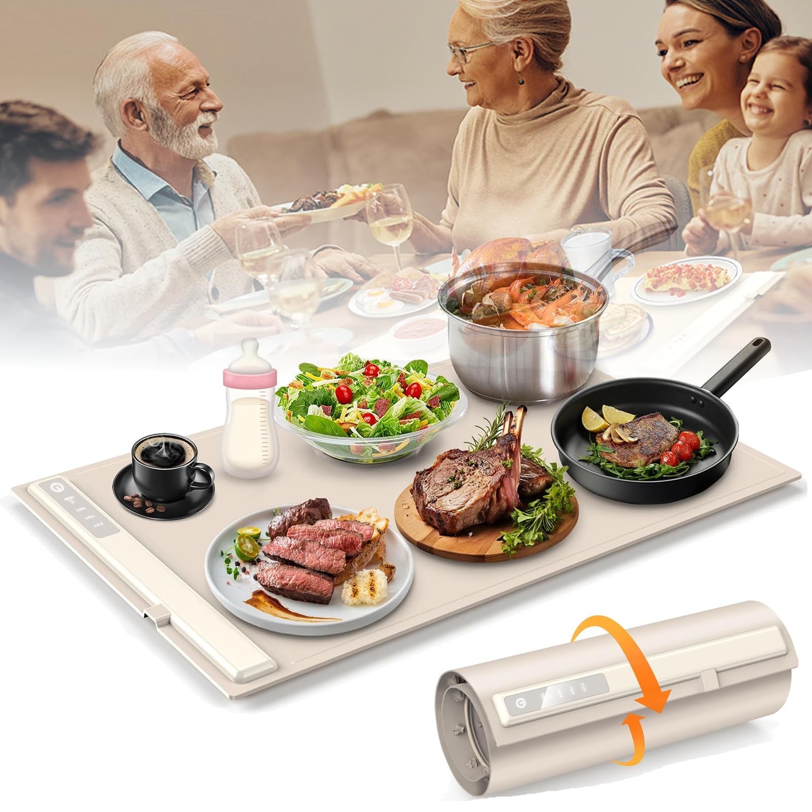 Food Warming Mat,Electric Warming Tray For Food,Foldable Warming Mat For Buffets Party And Daily Use,Silicone Heating Pad With 3 Temp Settings,Kitchen Gadgets Portable Hotplate ASKVexperts
