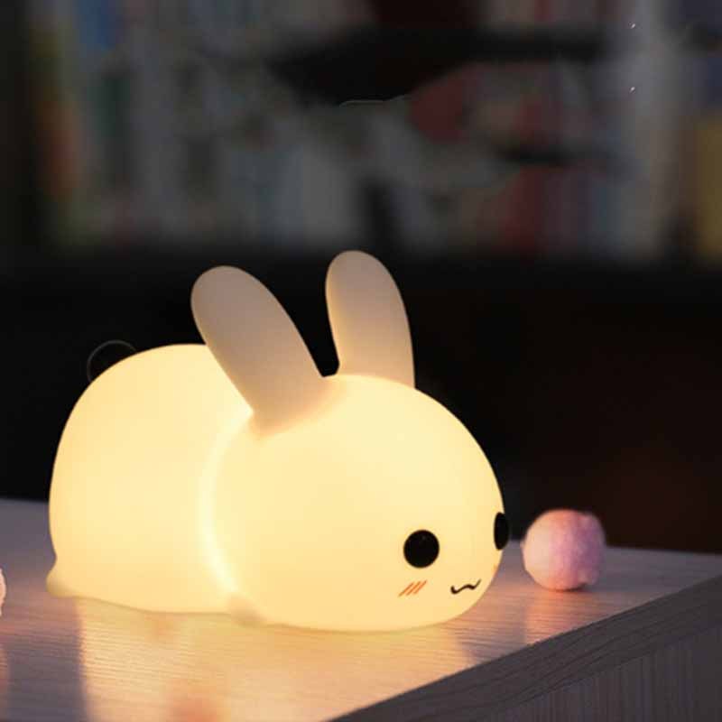 Rabbit LED Night Light Silicone Animal Cartoon Dimmable Lamp USB Rechargeable For Children Kids Baby Gift Bedside Bedroom ARVASHA